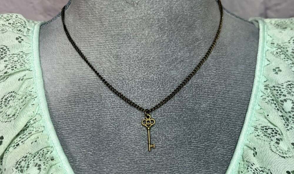 Handmade Tiny Antique Brass Finish Skeleton Key 16" Chain Necklace